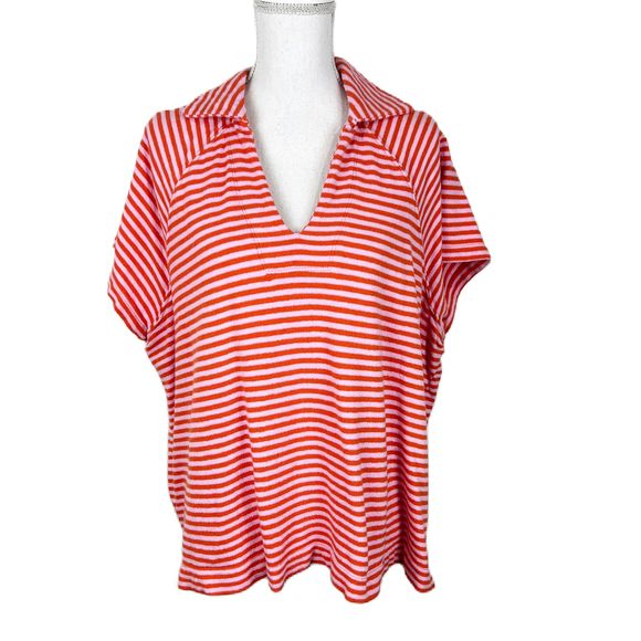 Free Assembly Sweater Women XXXL Pink Striped Short Sleeve Collared Casual - Picture 1 of 13